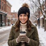 Deadwood Trading Brina- Slouch Beanie with Pom Pom - Winter Skull Cap for Women